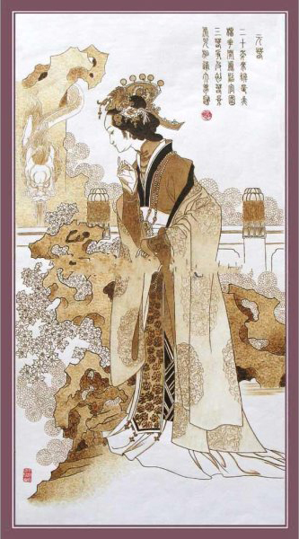 精美的金陵十二钗主题丝绢烙画艺术作品