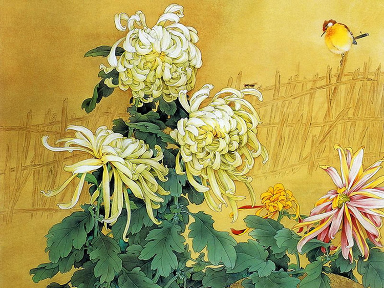 名画家笔下的秋菊盎然绘画艺术作品