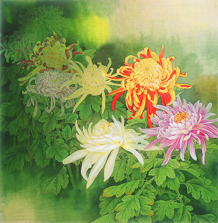 名画家笔下的秋菊盎然绘画艺术作品
