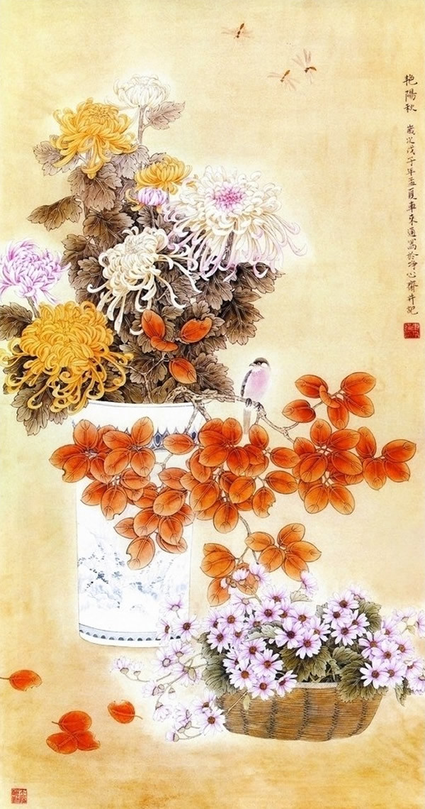 名画家笔下的秋菊盎然绘画艺术作品
