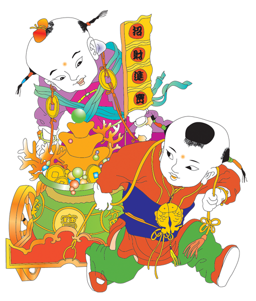 免抠图PNG格式喜庆传统年画艺术图案