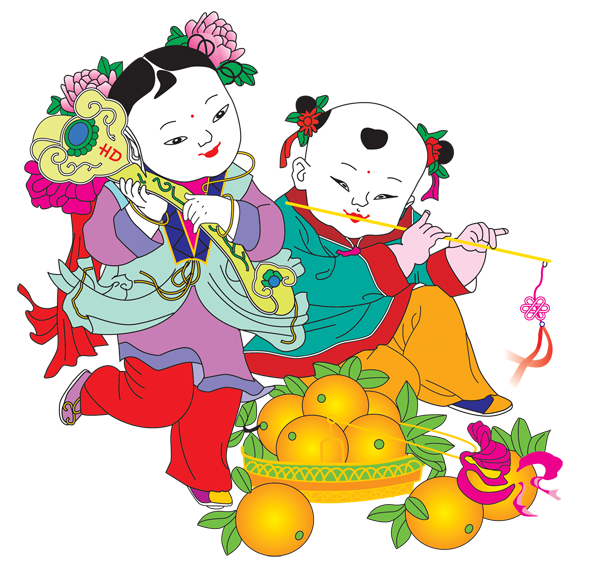 免抠图PNG格式喜庆传统年画艺术图案