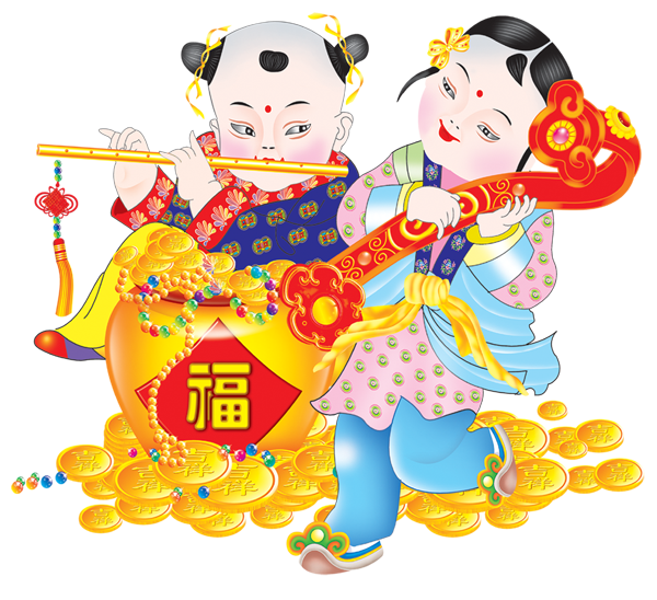 免抠图PNG格式喜庆传统年画艺术图案