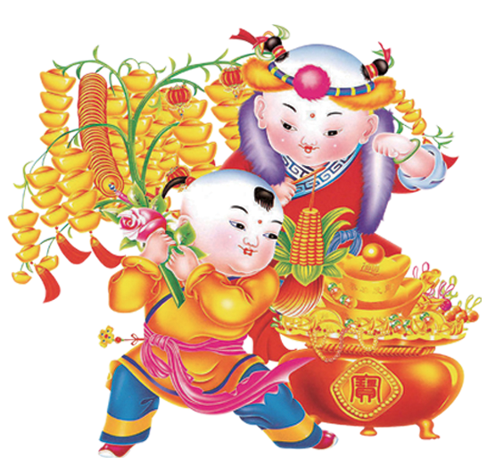 免抠图PNG格式喜庆传统年画艺术图案