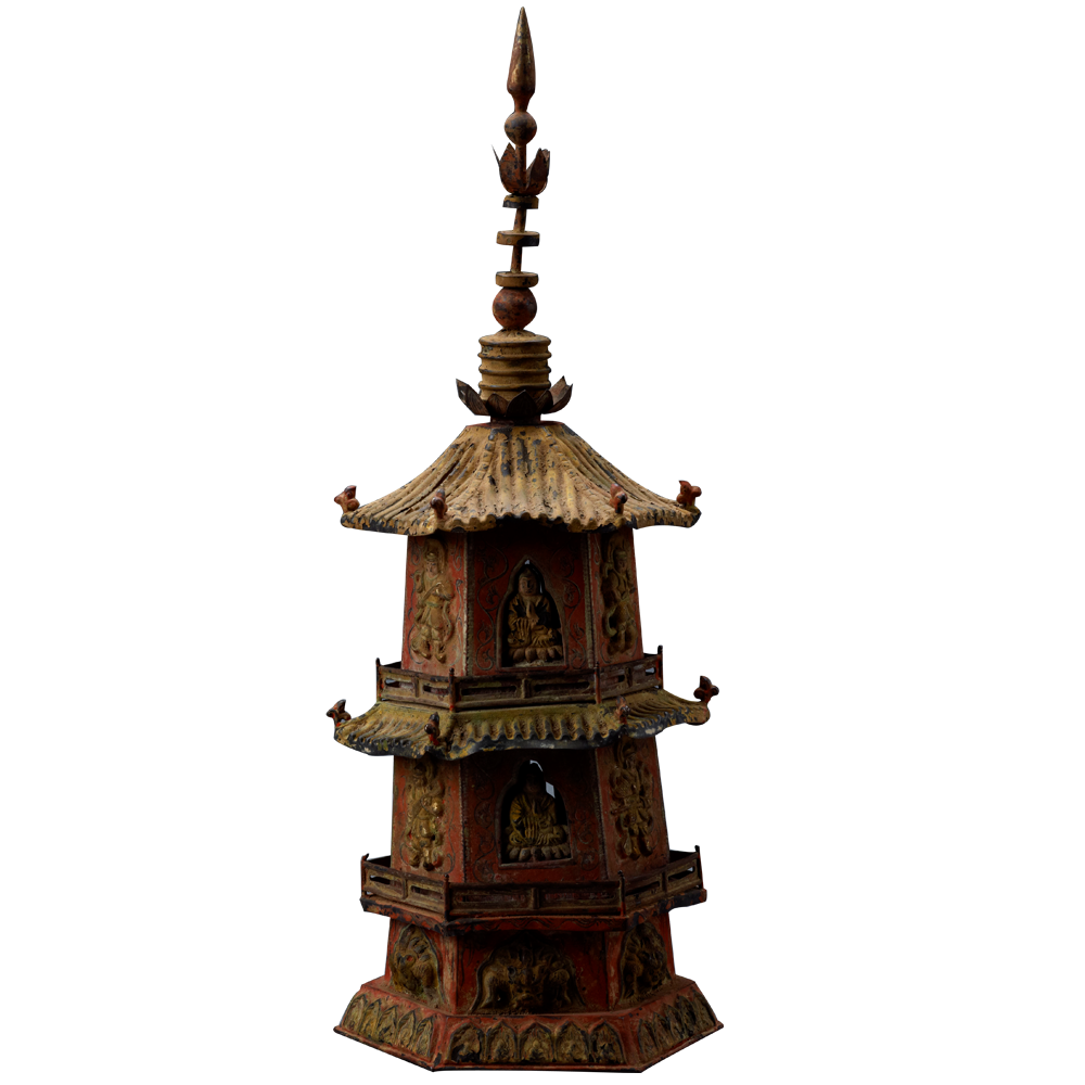 金属彩绘三层六角佛塔