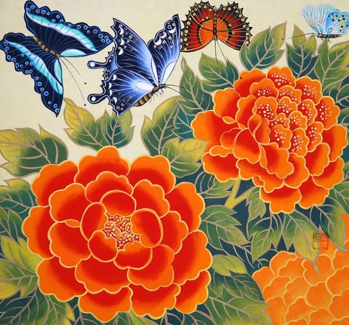 唯美的蝴蝶花主题艺术绘画作品