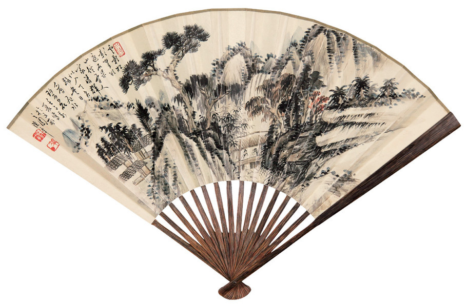 国画大师陈半丁山水扇面艺术作品