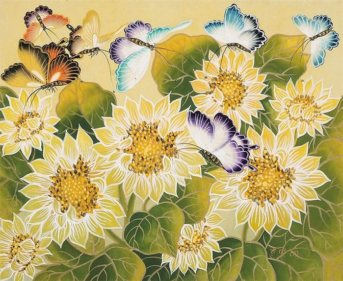 唯美的蝴蝶花主题艺术绘画作品