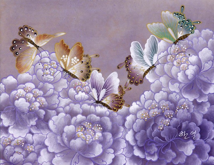 唯美的蝴蝶花主题艺术绘画作品