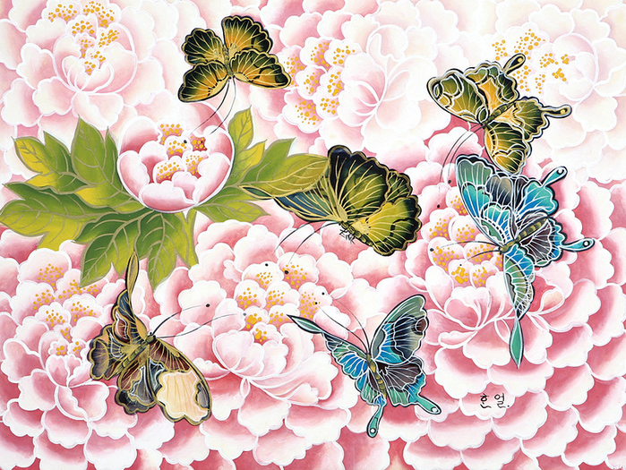 唯美的蝴蝶花主题艺术绘画作品