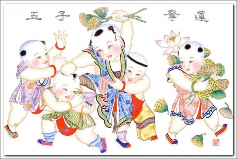 天津杨柳青孩童主题元素年画作品