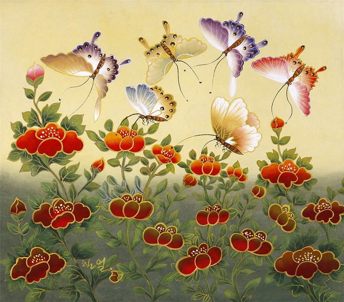 唯美的蝴蝶花主题艺术绘画作品