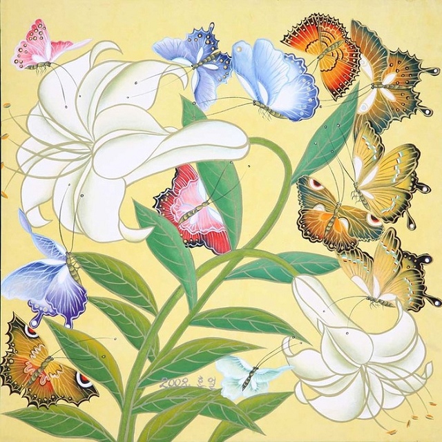 唯美的蝴蝶花主题艺术绘画作品