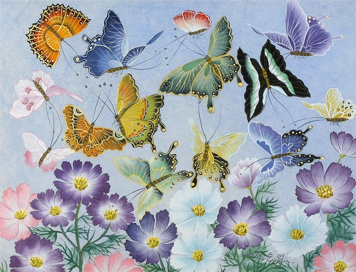 唯美的蝴蝶花主题艺术绘画作品