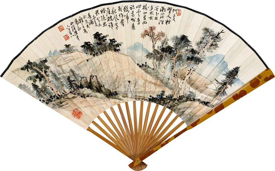 国画大师陈半丁山水扇面艺术作品