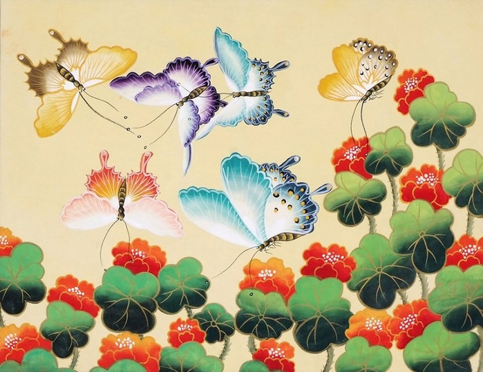 唯美的蝴蝶花主题艺术绘画作品