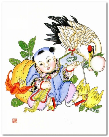 天津杨柳青孩童主题元素年画作品