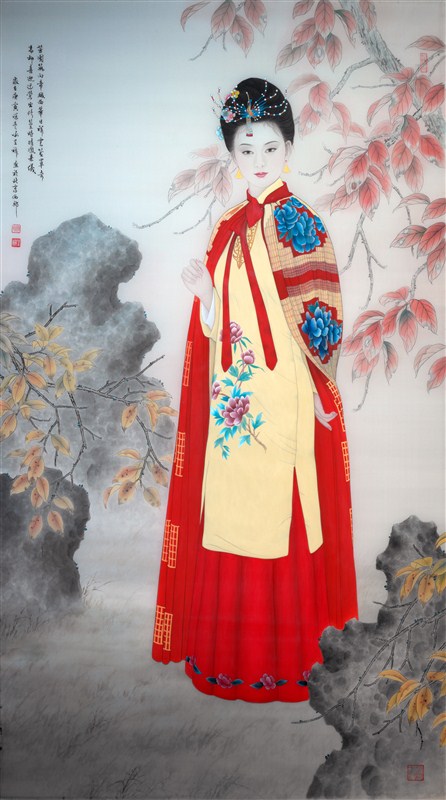 俏美的红楼梦主题人物工笔绘画作品