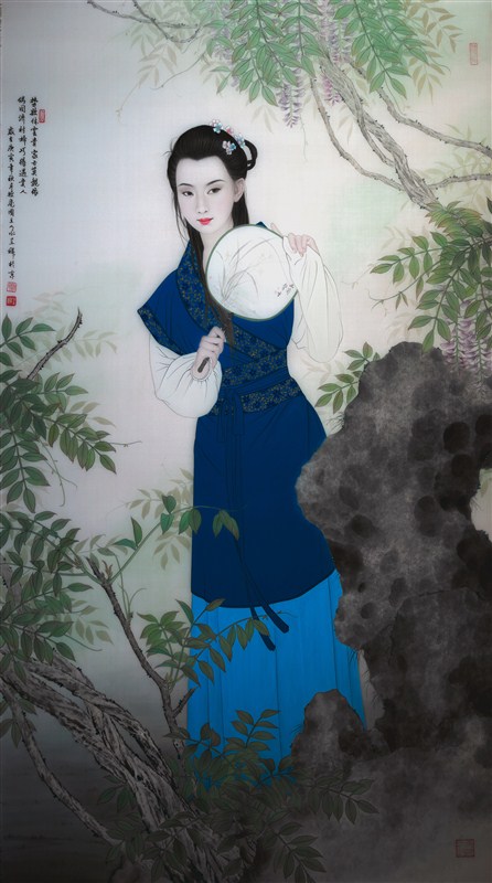 俏美的红楼梦主题人物工笔绘画作品