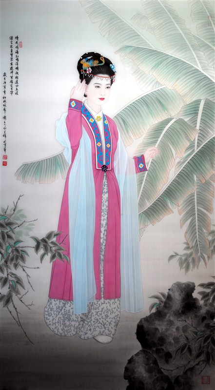 俏美的红楼梦主题人物工笔绘画作品