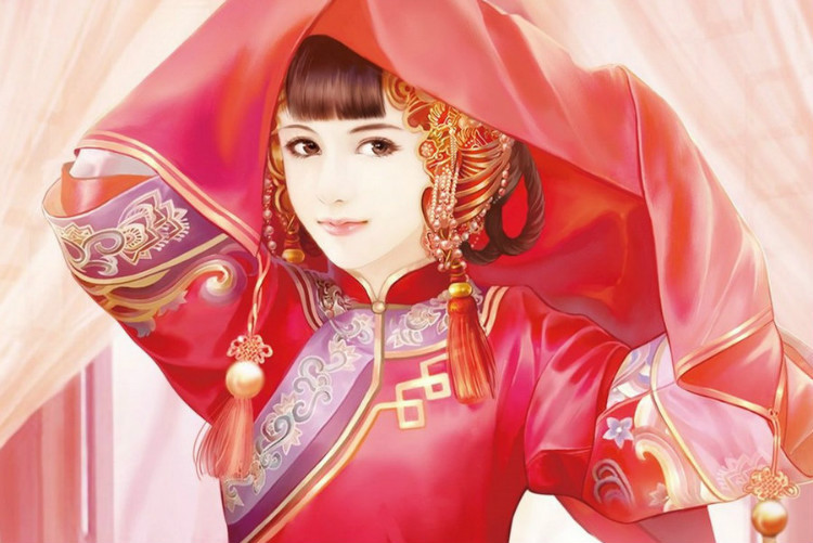 伊人红妆古风插画创意艺术作品（二）