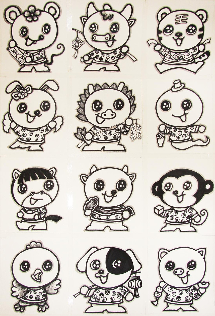 十二生肖主题儿童画艺术作品 