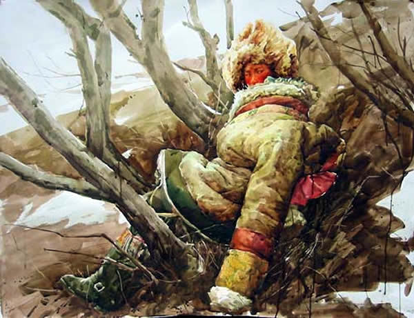 郑志明《守望西藏》绘画作品