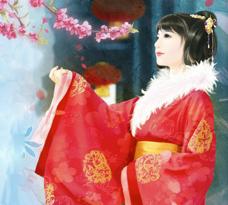 伊人红妆古风插画创意艺术作品（一）