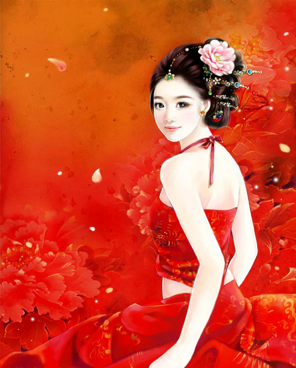 伊人红妆古风插画创意艺术作品（一）