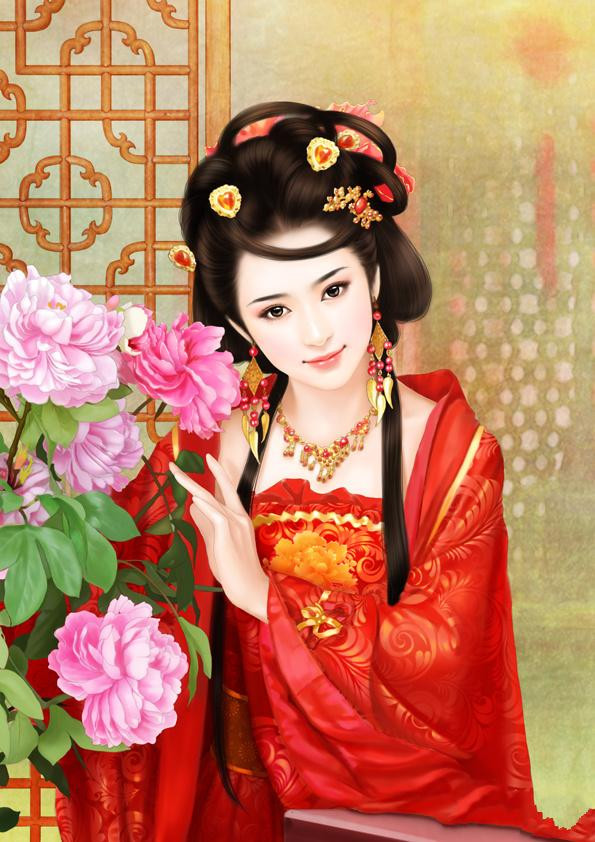 伊人红妆古风插画创意艺术作品（一）
