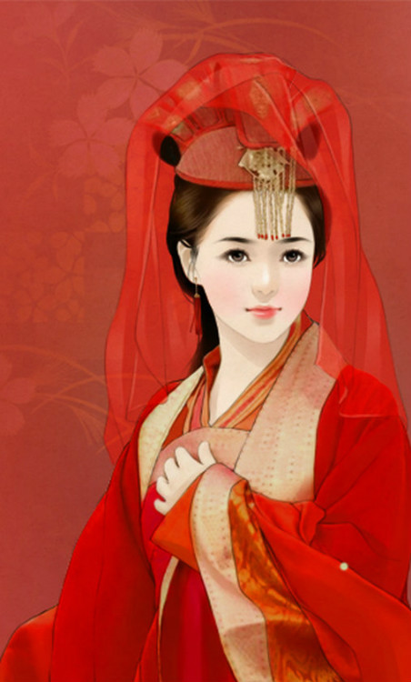 伊人红妆古风插画创意艺术作品（一）