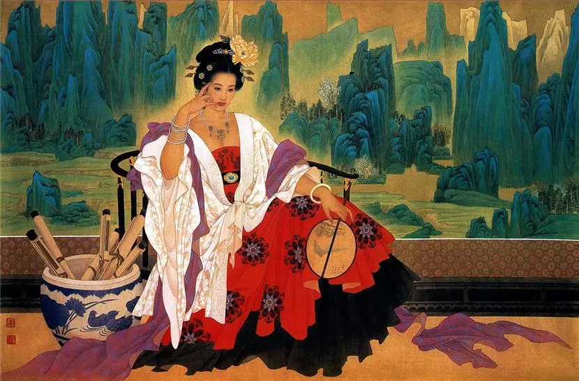 赵国经工笔仕女绘画艺术作品