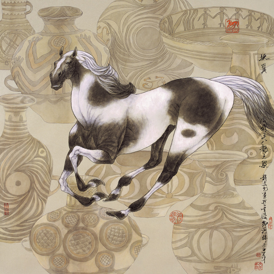 中国现代名家赵文元的中国画宝马图（一）