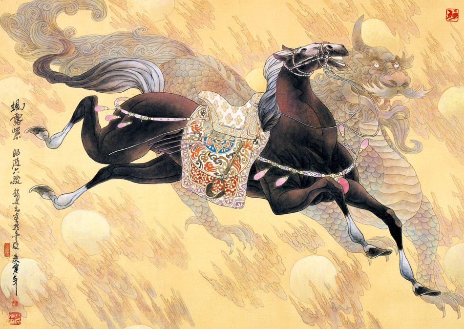 中国现代名家赵文元的中国画宝马图（一）