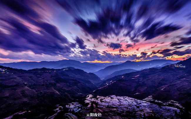 云南元阳梯田夜景风光摄影艺术作品