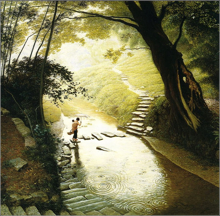 山水幽悠如诗如画的绘画作品
