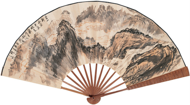 当代画家陆一飞山水扇面绘画作品
