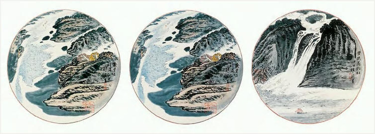 当代画家陆一飞山水扇面绘画作品