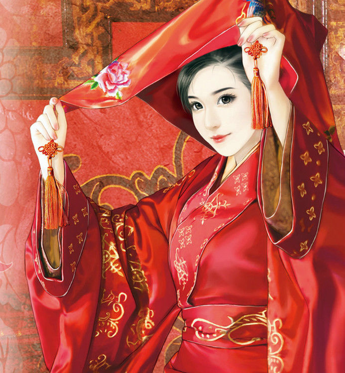 古风插画之伊人红妆（一）