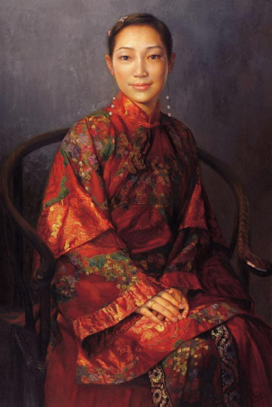 中国新娘主题油画艺术作品