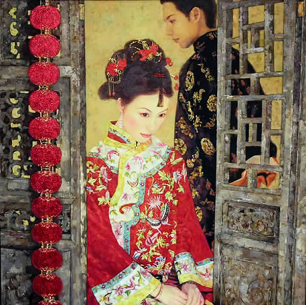 中国新娘主题油画艺术作品