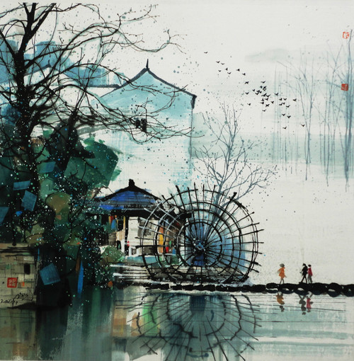 漂亮的彩墨画浓浓的乡情(一)