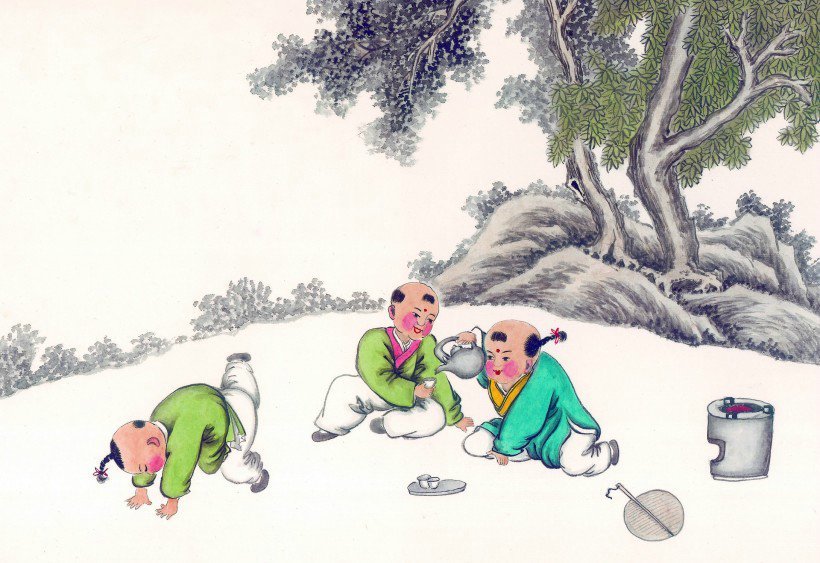 线描古代儿童玩耍图（三）
