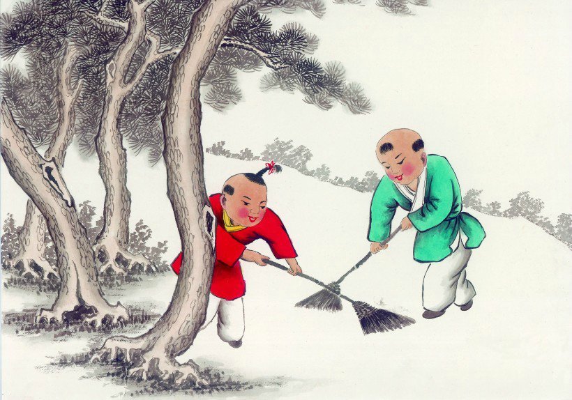线描古代儿童玩耍图（三）