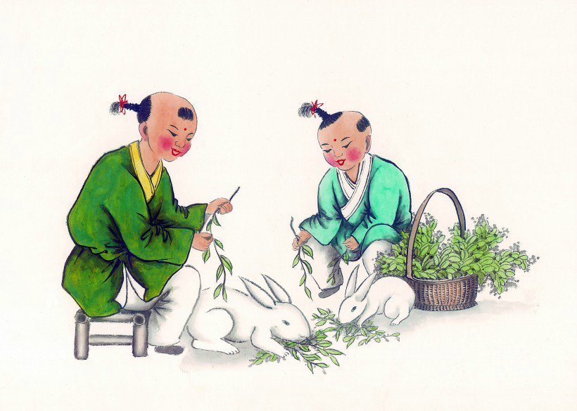 线描古代儿童玩耍图（三）