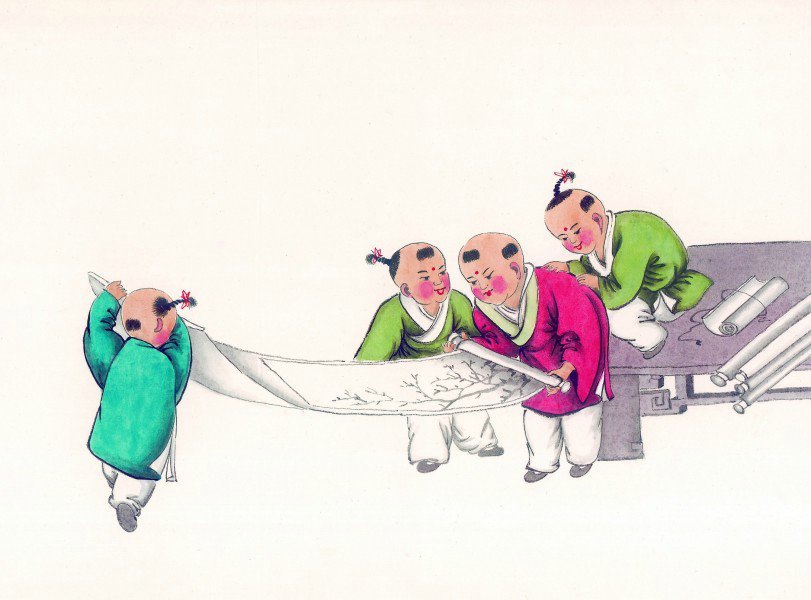 线描古代儿童玩耍图（三）